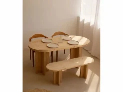DECOWOOD Banco de madera de abeto ovalado para interiores en color roble medio de 120x45cm - TOKYO -