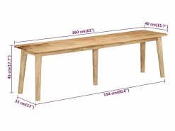 vidaxl Banco de madera maciza de mango 160x40x45 cm