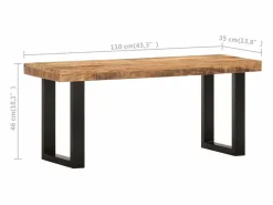 vidaxl Banco de madera maciza de mango sin tratar y acero 110 cm