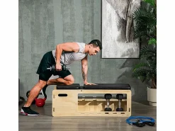Best Banco de pesas ajustable con almacenamiento y bandas de resistencia, madera maciza, natural (110x35x107 cm) Aparato De Musculación