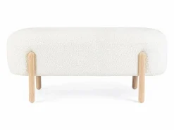Hot Banco de tela blanca efecto bouclé y patas de madera de caucho - DAYLA Blanco