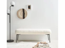 Clearance Banco, extremo de la cama con revestimiento de borreguito crudo Banco Y Pie De Cama|Banco Y Pie De Cama
