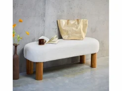 Sweeek Banco, final de cama, madera de caucho y tejido borreguito Blanco