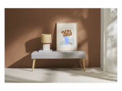Sale Banco nórdico capitoné de tela efecto aterciopelado texturizado y madera clara 130 cm GUESTA Banco Y Pie De Cama|Banco Y Pie De Cama
