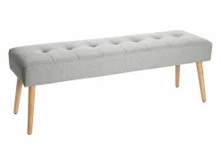 Sale Banco nórdico capitoné de tela efecto aterciopelado texturizado y madera clara 130 cm GUESTA Banco Y Pie De Cama|Banco Y Pie De Cama