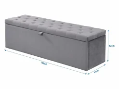 Discount Banco tapizado con almacenaje - estructura de madera - terciopelo 138x41x42 cm Gris