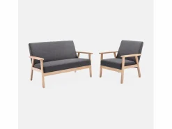 Sale Sweeek Banco y sillón de madera y tela, 3 plazas oscuro Gris