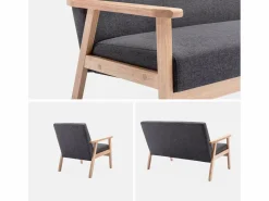 Sale Sweeek Banco y sillón de madera y tela, 3 plazas oscuro Gris