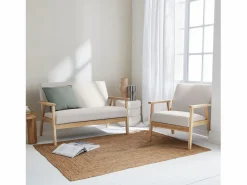 Discount Sweeek Banco y sillón de madera y tela, 3 plazas Beige