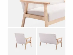 Discount Sweeek Banco y sillón de madera y tela, 3 plazas Beige