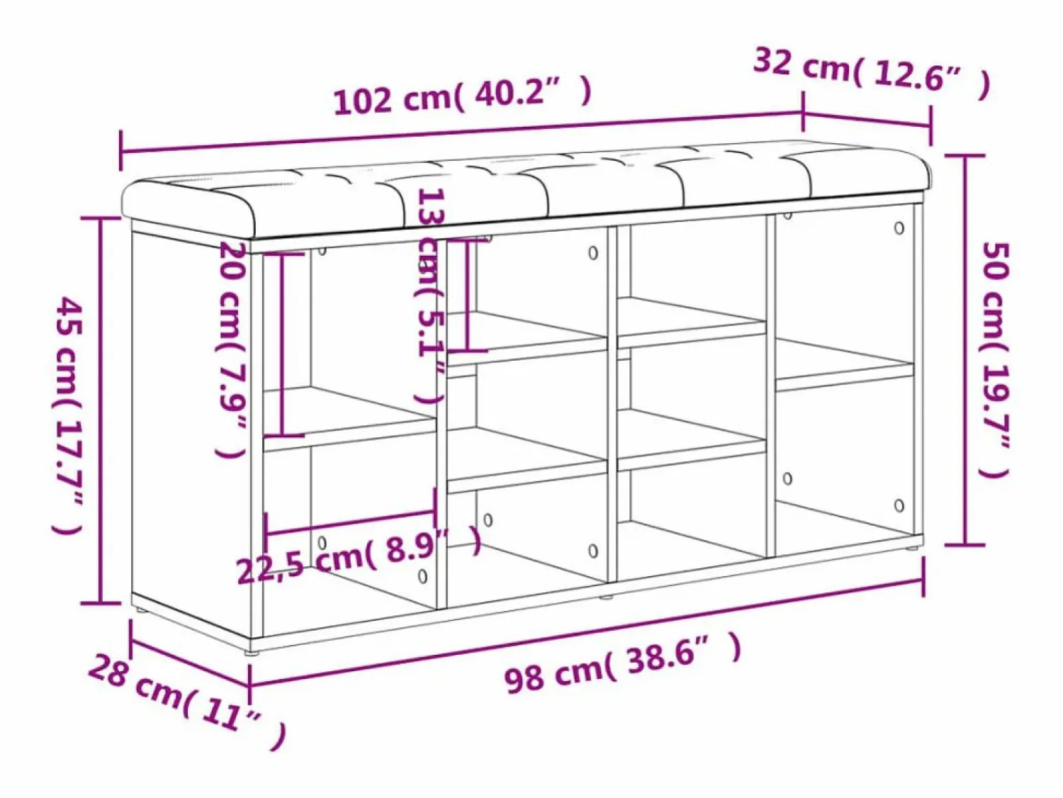 vidaxl Banco zapatero 102x32x50 cm madera de ingeniería