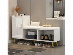 Sale Merax Banco zapatero con 1 puerta, 2 nichos y cojín - patas y tiradores de metal dorado - - 120 x 35 x 68,5 cm Blanco
