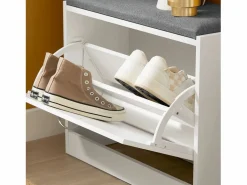 Banco Zapatero con 1 Solapa Banco de almacenamianto con cojín Acolchado de Asiento 60 x 24 x 47 cm FSR16-K-W ES Zapatero|Mueble De Almacenaje