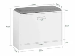 Banco Zapatero con 1 Solapa Banco de almacenamianto con cojín Acolchado de Asiento 60 x 24 x 47 cm FSR16-K-W ES Zapatero|Mueble De Almacenaje