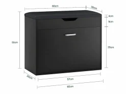Hot Sobuy Banco Zapatero con 1 Solapa para Entrada Banco de Almacenamianto con Cojín Acolchado de Asiento 60 x 30 x 50 cm FSR95-SCH ES Negro