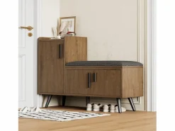 OKWISH Banco zapatero de 100 cm, 3 puertas, asiento acolchado, almacenaje multinivel, tiradores asimétricos