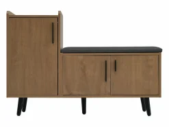 OKWISH Banco zapatero de 100 cm, 3 puertas, asiento acolchado, almacenaje multinivel, tiradores asimétricos