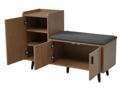 OKWISH Banco zapatero de 100 cm, 3 puertas, asiento acolchado, almacenaje multinivel, tiradores asimétricos