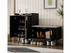Banco zapatero moderno con 4 puertas y cojín - patas y tiradores de metal - color - 120 x 34 x 82 cm Zapatero|Mueble De Almacenaje