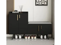 Banco zapatero moderno con 4 puertas y cojín - patas y tiradores de metal - color - 120 x 34 x 82 cm Zapatero|Mueble De Almacenaje