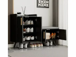 Banco zapatero moderno con 4 puertas y cojín - patas y tiradores de metal - color - 120 x 34 x 82 cm Zapatero|Mueble De Almacenaje