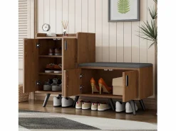 Hot Banco zapatero moderno con 4 puertas y cojín - patas y tiradores de metal - color natural - 120 x 34 x 82 cm Zapatero|Mueble De Almacenaje