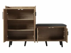 Hot Banco zapatero moderno con 4 puertas y cojín - patas y tiradores de metal - color natural - 120 x 34 x 82 cm Zapatero|Mueble De Almacenaje