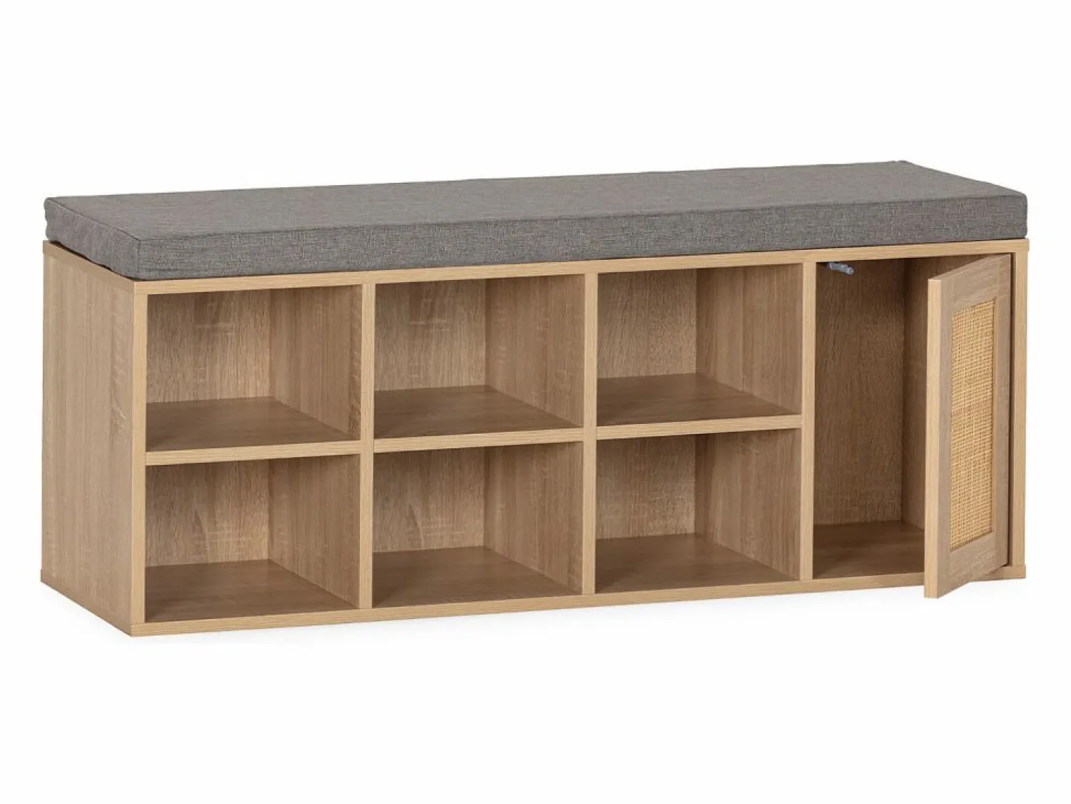 Banco zapatero Rafael Color Roble 6 Huecos y 1 Puerta Zapatero|Mueble De Almacenaje