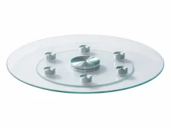 Bandeja Giratoria Redonda SucceBuy para Mesa, 61 cm, Bandeja de Servicio Giratoria 360°, Centro de Mesa de Comedor de Vidrio Templado con 6 Ruedas, para Banquetes