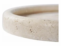 Clearance Bandeja redonda de travertino natural Ø 25,5 cm Jarrón