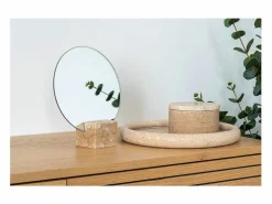 Clearance Bandeja redonda de travertino natural Ø 25,5 cm Jarrón