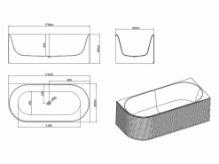 Shower & Design Baño de esquina estriado - 240L - mate - Acrílico - Ángulo recto - 170cm - BARBORI