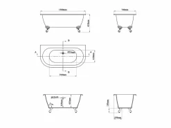 New Baño semi-exenta con patas de águila, brillante, 154L, 150 x 74 x 61 cm, SPARUS Bañera Con Patas|Bañera Semi Exenta