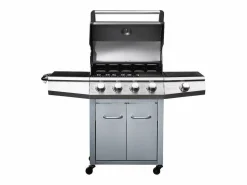 Habitat et jardin Barbacoa a gas con LED "Bingo 5" - 5 quemadores donde 1 es lateral - 15.2kW + Funda de protección - Plateado