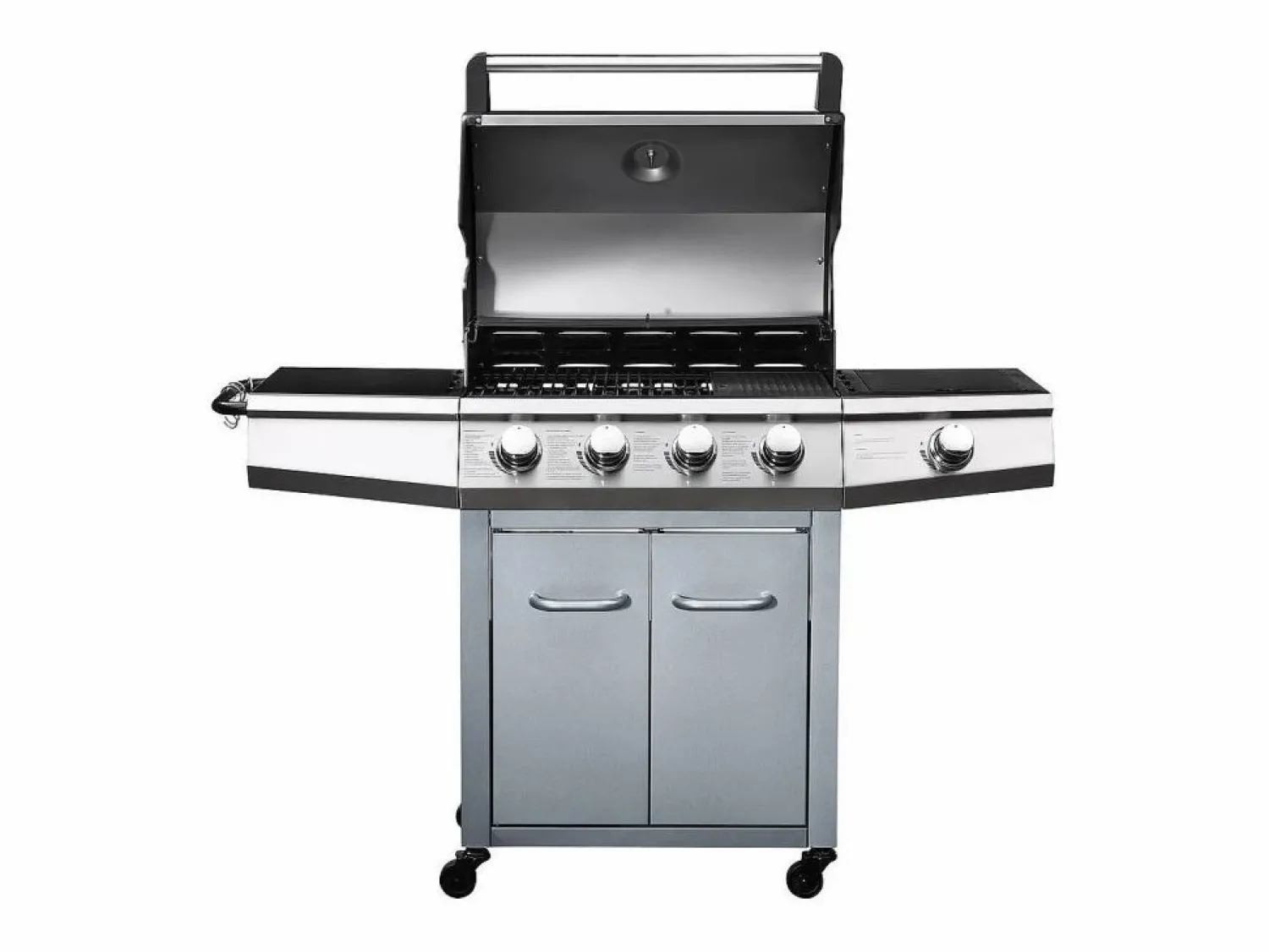 Habitat et jardin Barbacoa a gas con LED "Bingo 5" - 5 quemadores donde 1 es lateral - 15.2kW + Funda de protección - Plateado
