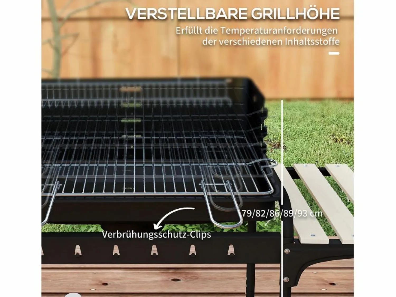 Best Barbacoa de carbón con ahumador, parrilla regulable, estante de madera, carro móvil de acero (103x47x95cm) Barbacoa