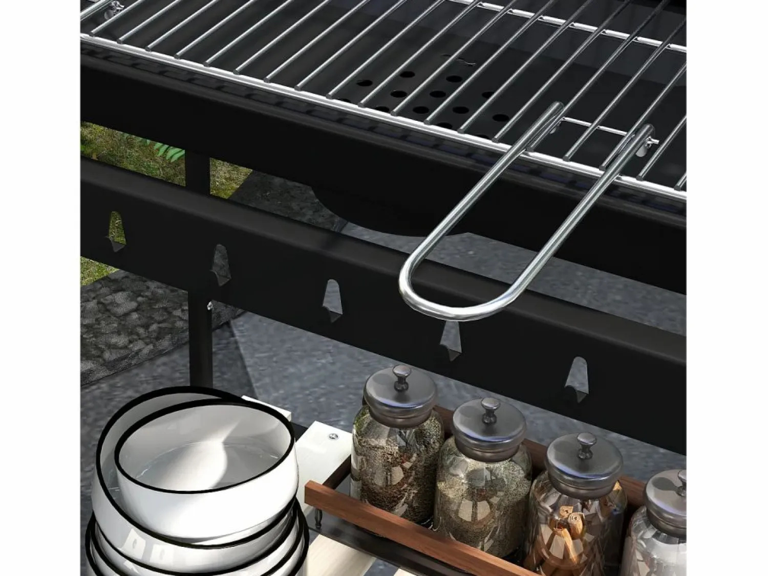 Best Barbacoa de carbón con ahumador, parrilla regulable, estante de madera, carro móvil de acero (103x47x95cm) Barbacoa