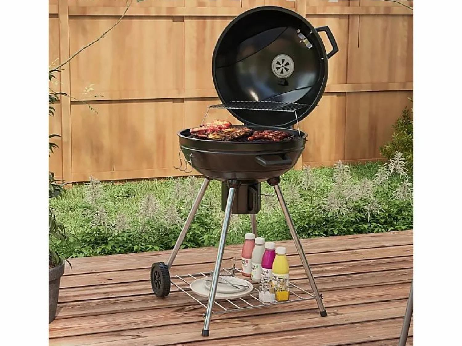 Best Barbacoa de carbón, con parrilla, ruedas, estante, cenicero y termómetro integrado, metal (65x55x89 cm) Barbacoa