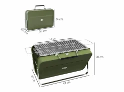 Hot Barbacoa de carbón de mesa con rejilla y asa, acero inoxidable, , para jardín y picnic (47x30x28 cm) Verde