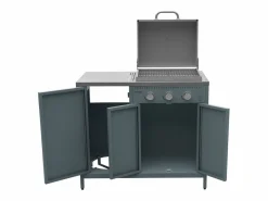 Clearance Barbacoa de gas con 3 quemadores, 3 puertas y termómetro gris Barbacoa