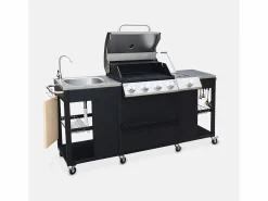 Best Sweeek Barbacoa de gas con 4 quemadores + 1 fuego lateral, cocina exterior Negro