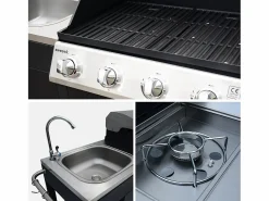Best Sweeek Barbacoa de gas con 4 quemadores + 1 fuego lateral, cocina exterior Negro