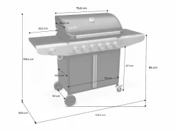 Sweeek Barbacoa de gas de 7 quemadores con 1 quemador lateral Negro