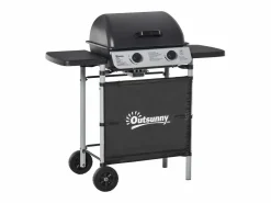 New Outsunny Barbacoa de gas 2 quemadores 5,6kW con ruedas 99x104x49 cm Negro