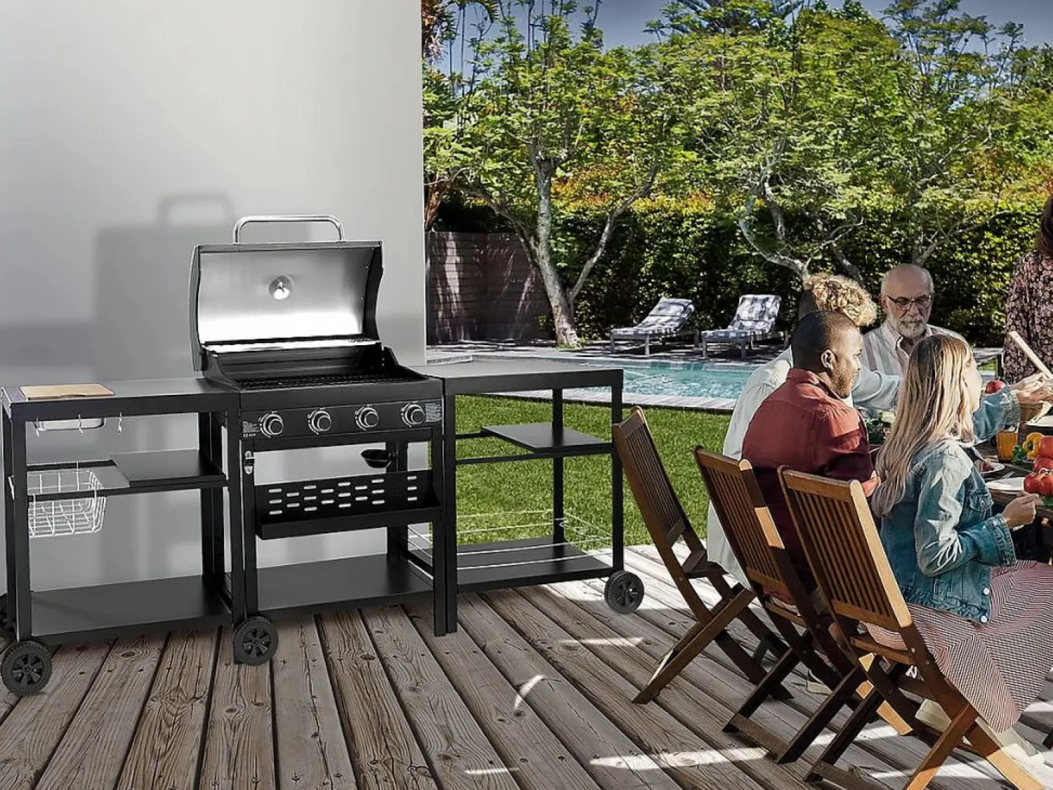 Hot Barbacoa de gas para cocina exterior - 12 kW - 4 fuegos - Barbacoa