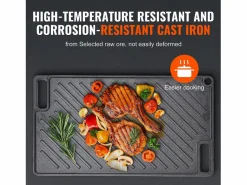 Barbacoa Placa SucceBuy, 25 x 42 cm, Parrilla de Cocción Reversible en Hierro Fundido para Barbacoa Plancha Cocina|Pequeño Electrodoméstico