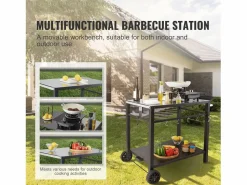 Outlet Barbecue a Gas SucceBuy Carrito de Barbecue Exterior, Carrito de Barbecue de Doble Estante, Preparación de Alimentos Móvil, Terraza Barbacoa