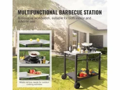 Barbecue a Gas SucceBuy Carrito de Comedor para Barbecue Exterior, Carrito de Preparación de Alimentos Móvil de Doble Estante para la Terraza Negro