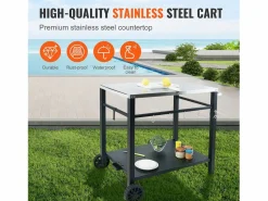 Barbecue a Gas SucceBuy Carrito de Comedor para Barbecue Exterior, Carrito de Preparación de Alimentos Móvil de Doble Estante para la Terraza Negro