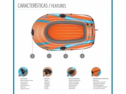 Best Bestway Barca Hinchable Individual Kondor Elite 1000 Raft 162x96x20 cm con Asas y Suelo Hinchable Naranja